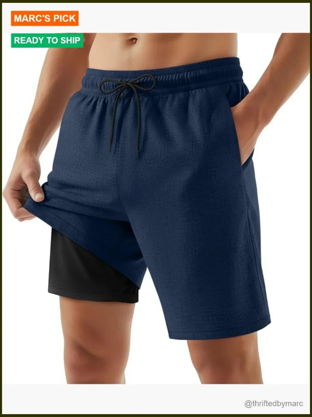 Men's Linen Shorts with Built-in Liner 5 Inch Elastic Waist Casual Beach